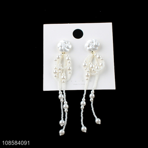 Good selling white long tassel drop earrings for jewelry