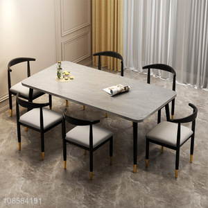Wholesale modern high density board dining table set with 6 chairs