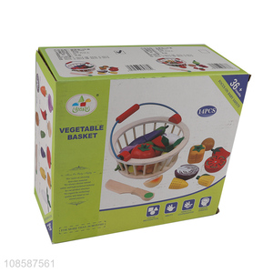 Online wholesale wooden kids vegetable basket artificial food toys