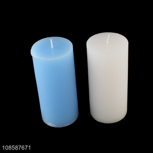 Good quality colored fragrance free smokeless ribbed pillar candle