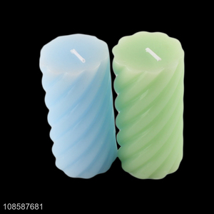 Wholesale colored spiral pillar candle unscented paraffin wax candle