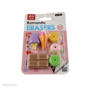 Factory price cartoon food shape eraser set diy eraser for sale