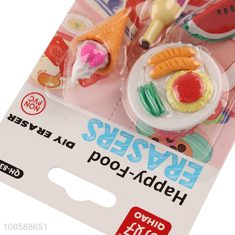 Top selling food shape school office stationery eraser set