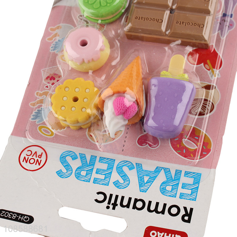 Factory price cartoon food shape eraser set diy eraser for sale