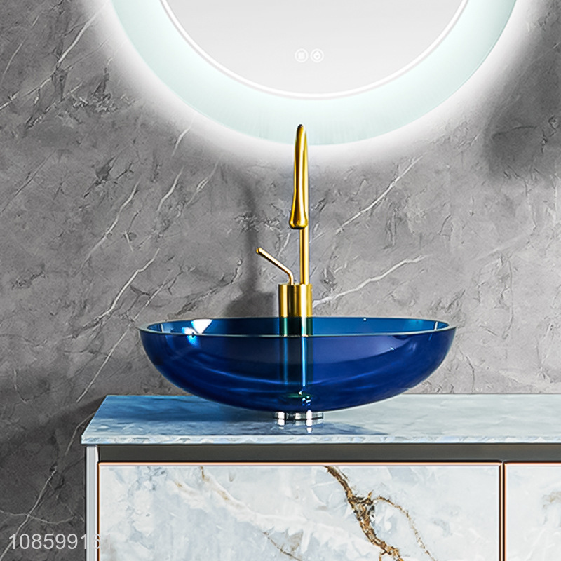 Hot sale oval glass vessel sink wash basin with faucet and drain