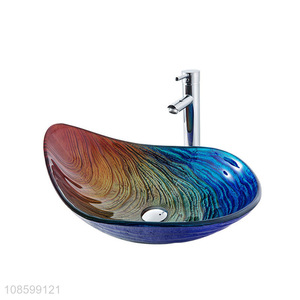 Factory supply boat shaped bathroom artistic glass vessel sink set