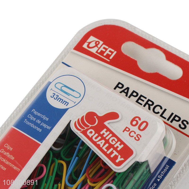 Wholesale 60pcs colorful metal paper clips office paper clamps