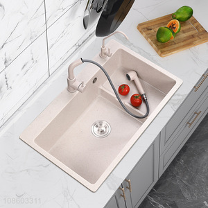 Wholesale quartz stone kitchen sink set with pull-out faucet and water purifier