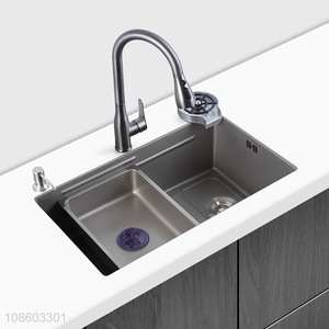 Wholesale stainless steel kitchen sink set with pull-out faucet and cup washer