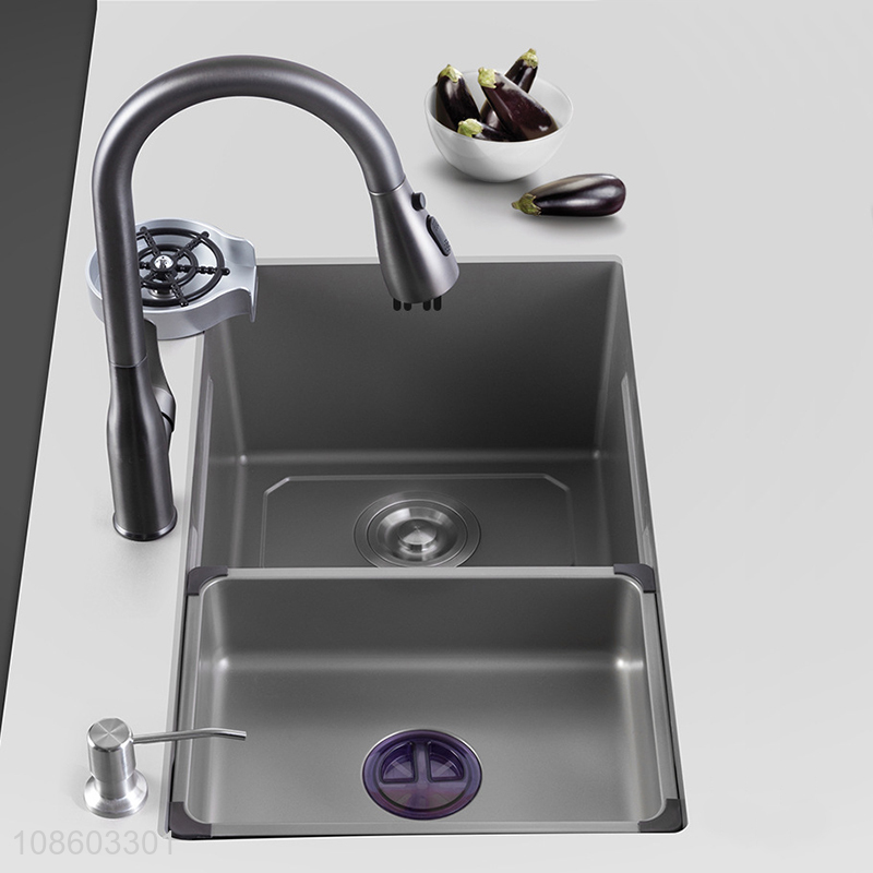 Wholesale stainless steel kitchen sink set with pull-out faucet and cup washer
