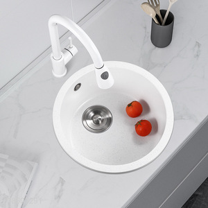 Wholesale round single <em>bowl</em> quartz stone kitchen sink with pull-out faucet