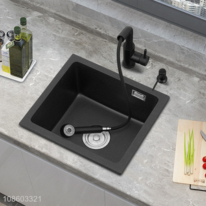 Good quality single <em>bowl</em> quartz stone kitchen sink set with faucet and drain