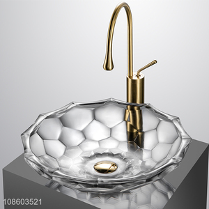 Wholesale luxury clear glass bathroom vessel sink set with faucet