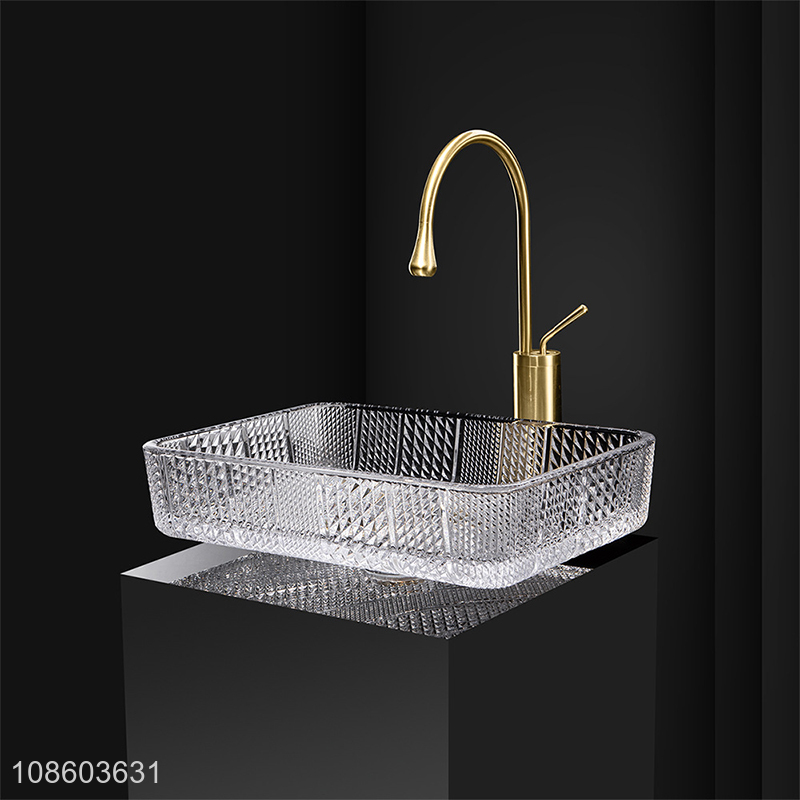 Wholesale clear glass bathroom sink above counter wash sink set