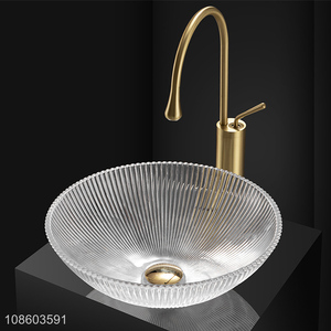 Hot product artistic glass vessel sink set with faucet & drain