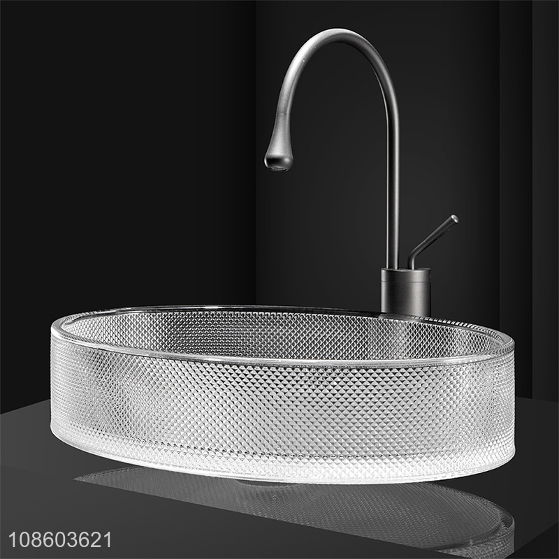 New products clear artisitic glass vanity countertop sink set