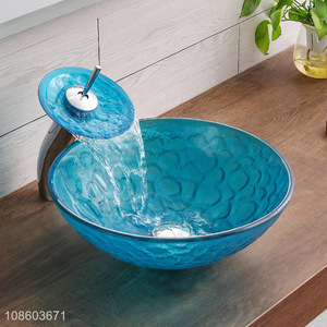 Factory supply artistic round <em>bowl</em> sink glass bathroom sink set