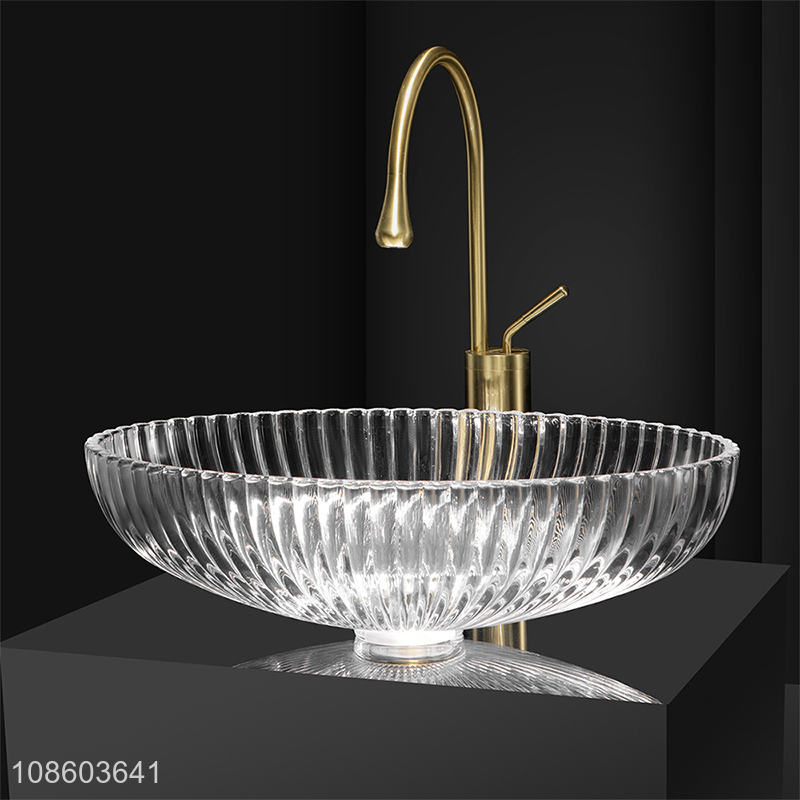 New arrival clear glass bathroom vessel sink set with faucet