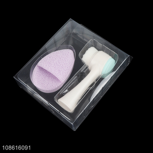 Hot selling silicone facial cleansing brush set with facial sponge