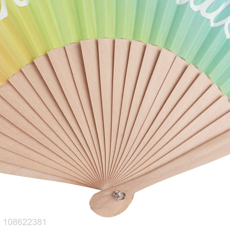 Factory price gradient ramp wood folding hand fan for sale