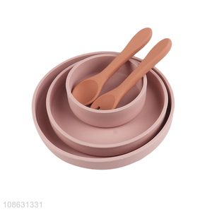 Wholesale food grade heat resistant silicone <em>bowl</em> set with spoon & fork