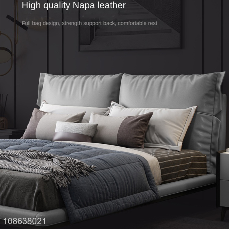 New product modern Italian wooden frame leather bed with soft mattress