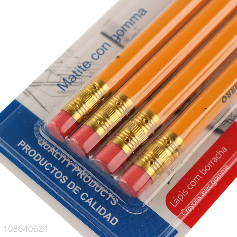 New products 4pcs school students writing pencils with eraser