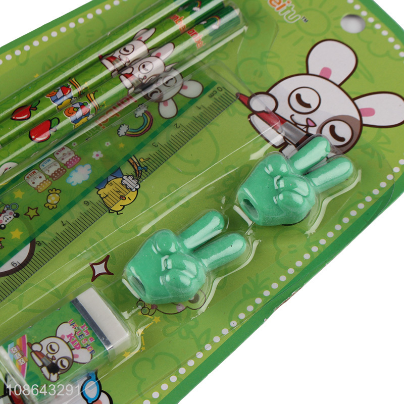 Wholesale cartoon series kids stationery set with pencils & erasers