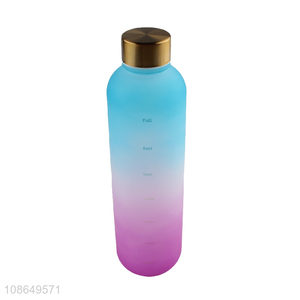 Good quality 1000ml gradient color plastic water bottle with time marker