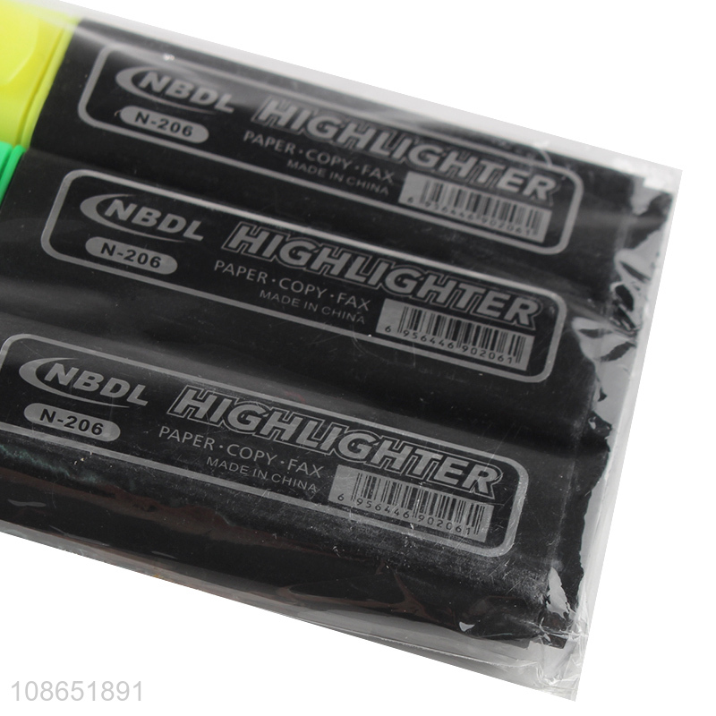 Good quality 3pcs non-toxic highlighter pen for school office