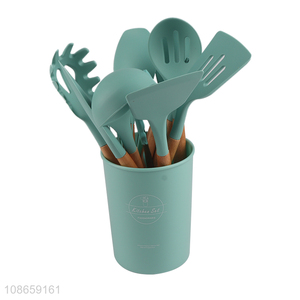 Factory supply 12pcs silicone kitchen utensils set with plastic holder