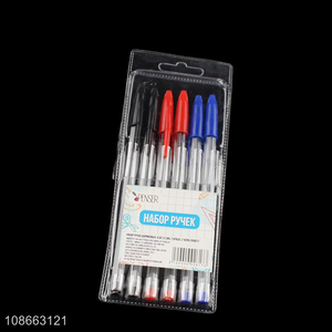 Yiwu market 6pcs plastic ball-point pen set office school stationery