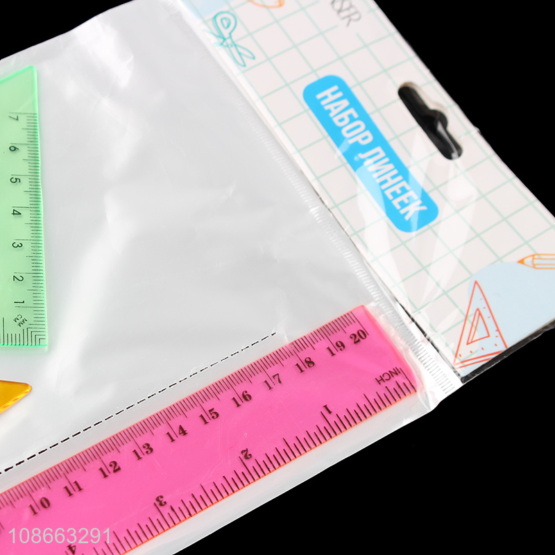 Hot selling 4pcs plastic ruler set with protractor maths geometry set