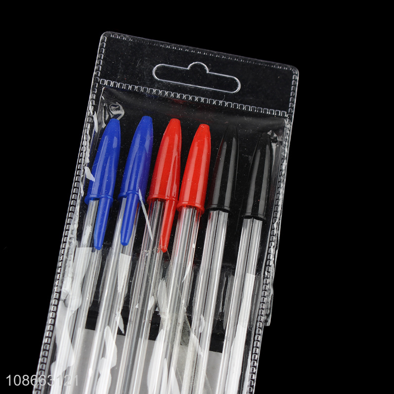 Yiwu market 6pcs plastic ball-point pen set office school stationery