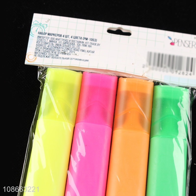 Wholesale 4 colors quick dry highlighter pens chisel tip marker pens