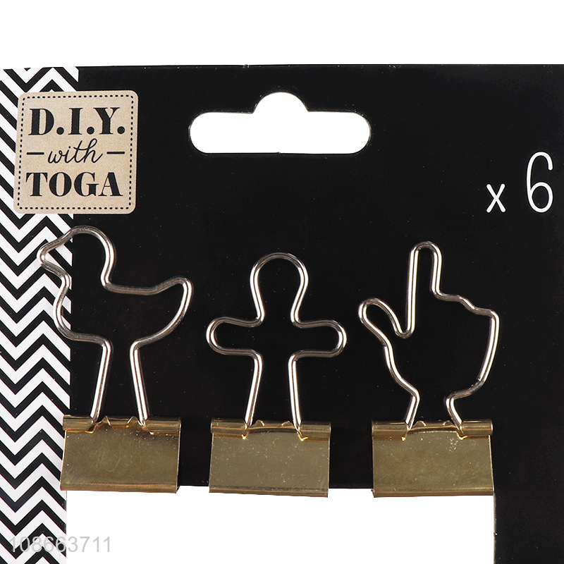 Good quality 6pcs creative metal file binding clips stationery clips