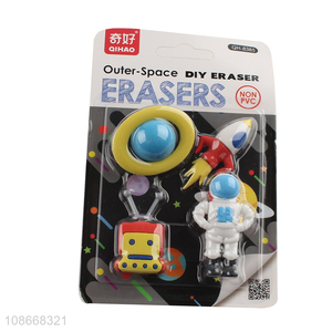 Best selling cartoon outer-space erasers set for stationery