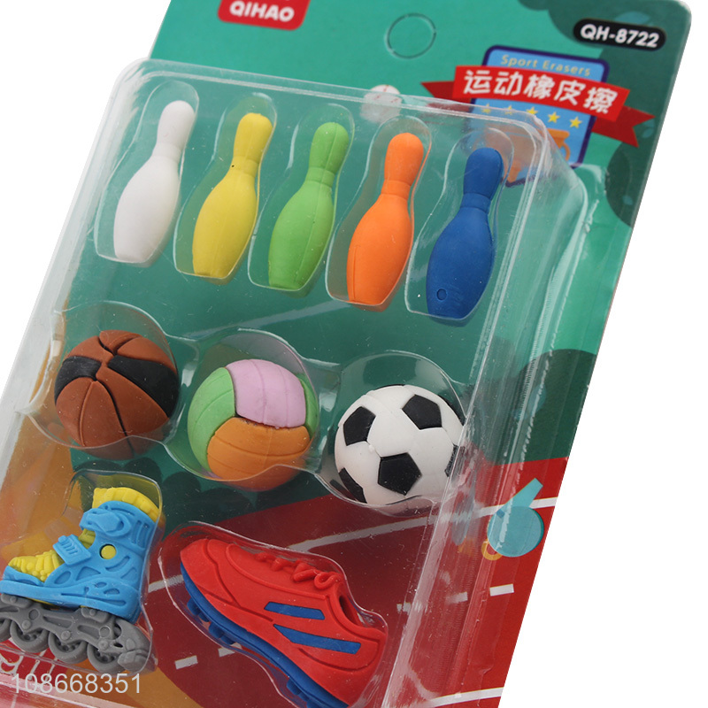 Latest products cartoon sports series kids stationery eraser set