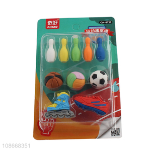 Latest products cartoon sports series kids stationery eraser set