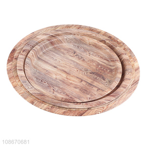 Factory supply round wood grain plastic food serving tray