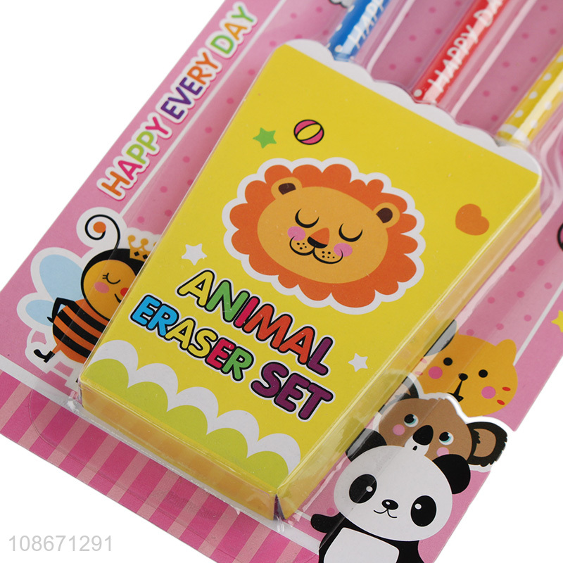 Wholesale 3pcs wooden pencil with cartoon dessert eraser for children