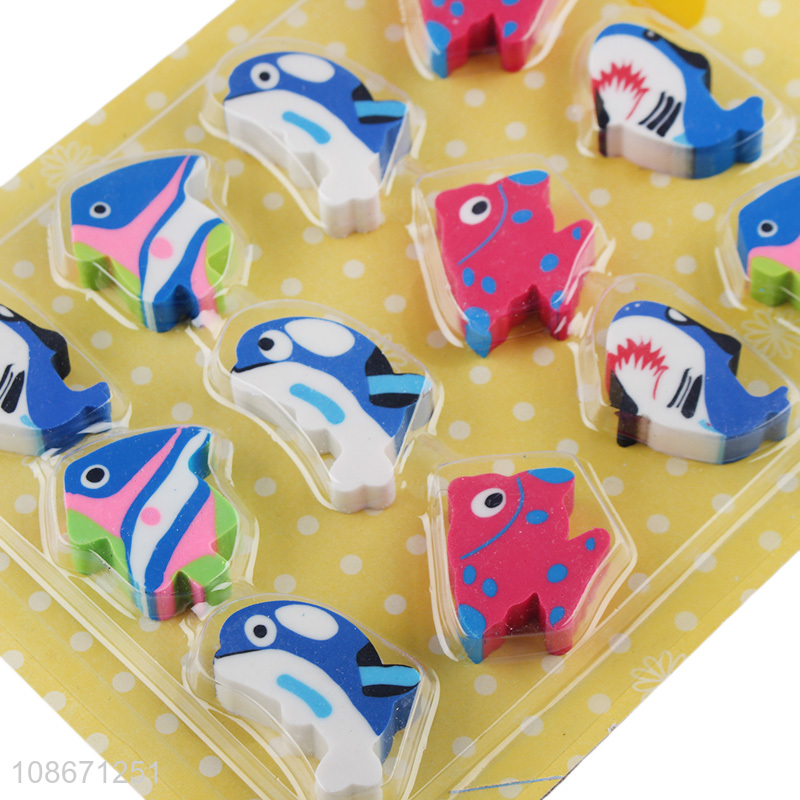 Wholesale cute cartoon fish shape rubber erasers for classroom