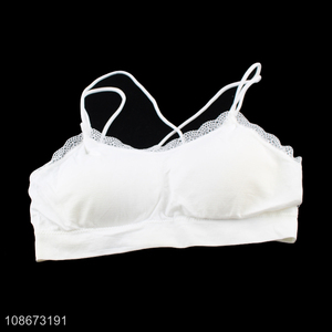 Wholesale cross back sports yoga bra wireless lace bra for women girls