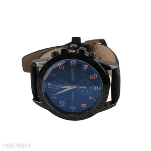 Custom logo men's business quartz wristwatch with pu leather strap