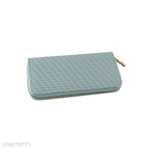 Hot selling <em>women</em> wallets woven pu leather <em>wallet</em> card holder
