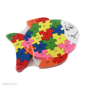 Wholesale wooden cartoon fish puzzle wooden number puzzle for toddlers