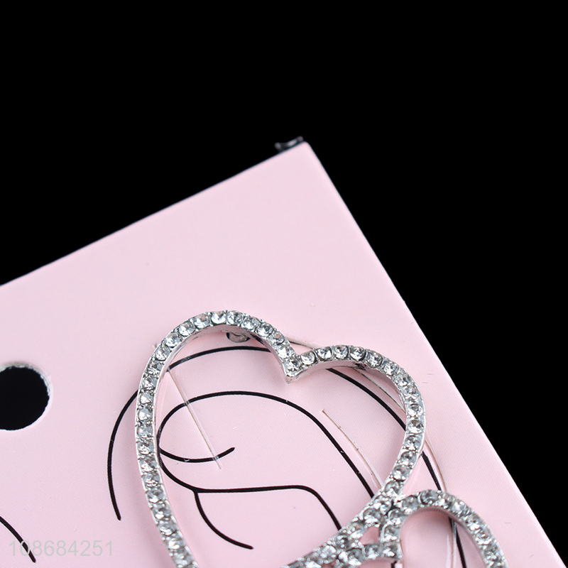 New product no piercing heart shaped cuff earrings with rhinestones