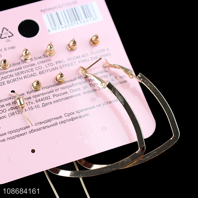 Wholesale gold plated enamel stud earrings heart hoop earrings set