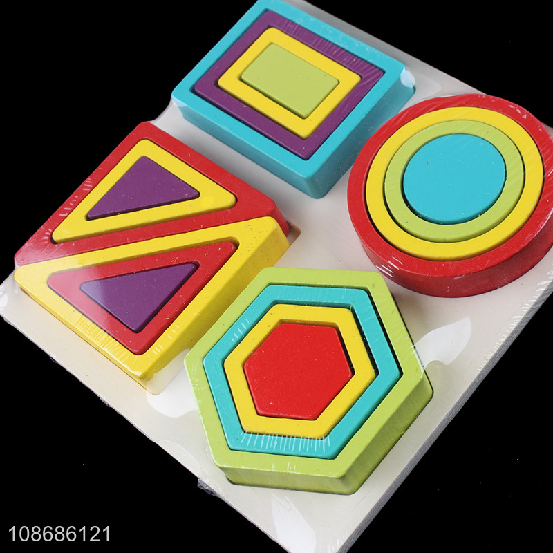 Online wholesale rainbow geometric shapes wooden sorting and stacking toy