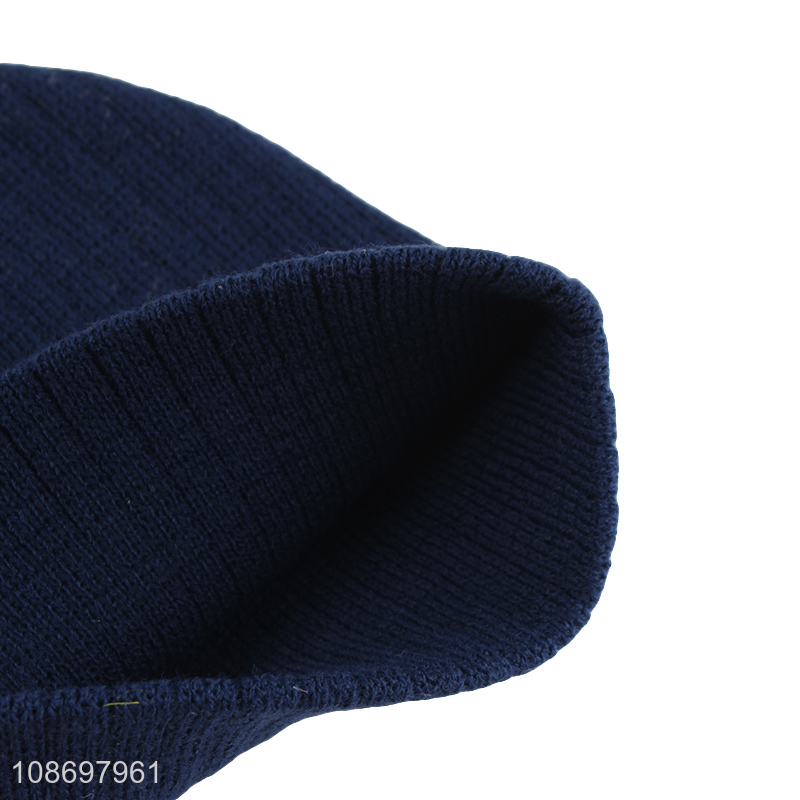 China products blue winter warm knitted hat beanies hat for outdoor